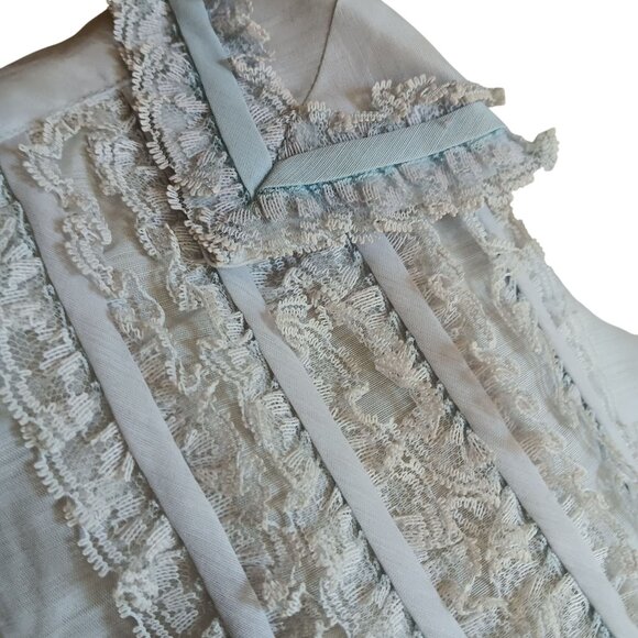 Vintage Handmade Dress sz 14 Lace Ruffle Pale Blue Pleated Midi Wedding 1970's - Picture 5 of 9